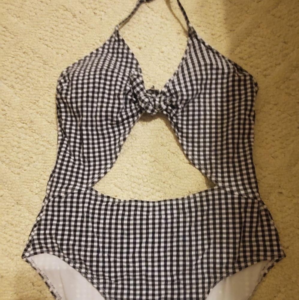 Gingham Gray and White Open cutout one piece